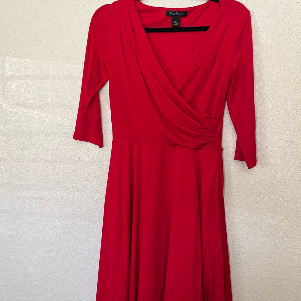 White House Black Market Vibrant Red Long Sleeve Dress